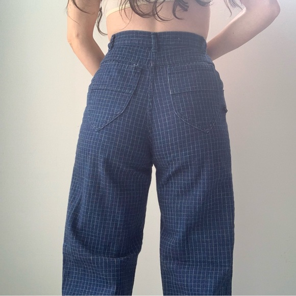Vintage 1980s highrise pastel grid stitched blue jeans - Picture 4 of 13
